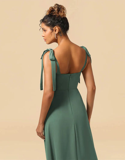 Wholesale Bridesmaid Dress A-Line Tie Straps Floor Length Chiffon with Split