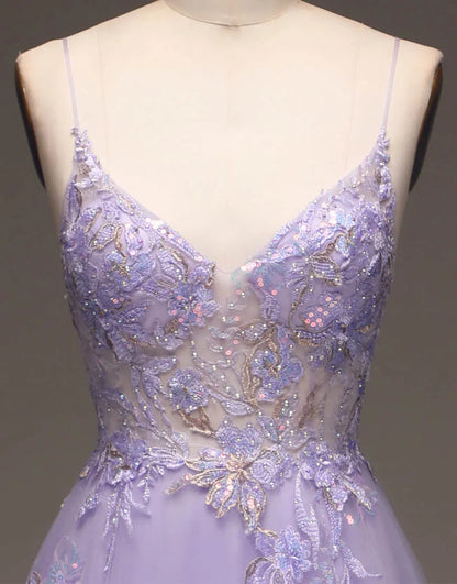 Wholesale Prom Dress A-Line Purple Long Glitter With Appliques