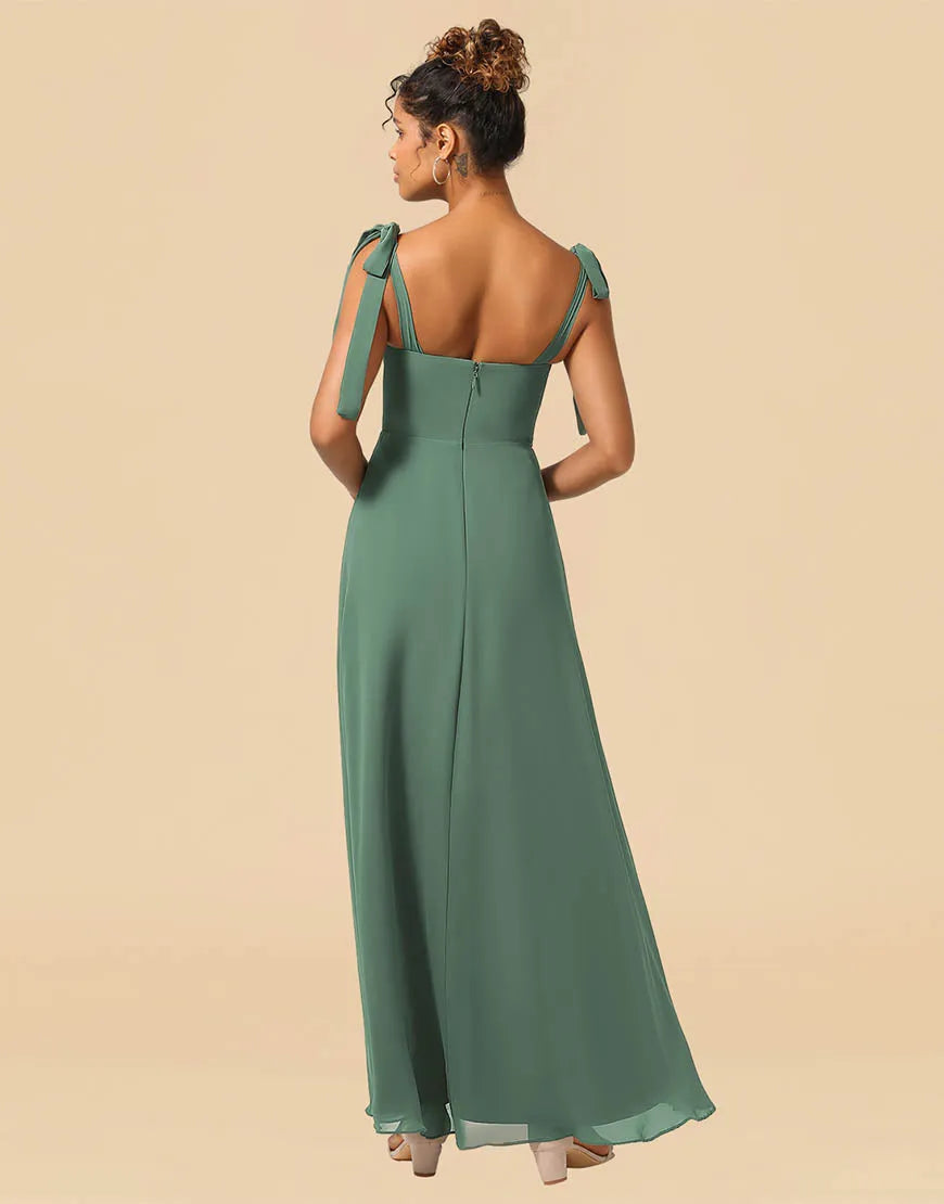 Wholesale Bridesmaid Dress A-Line Tie Straps Floor Length Chiffon with Split