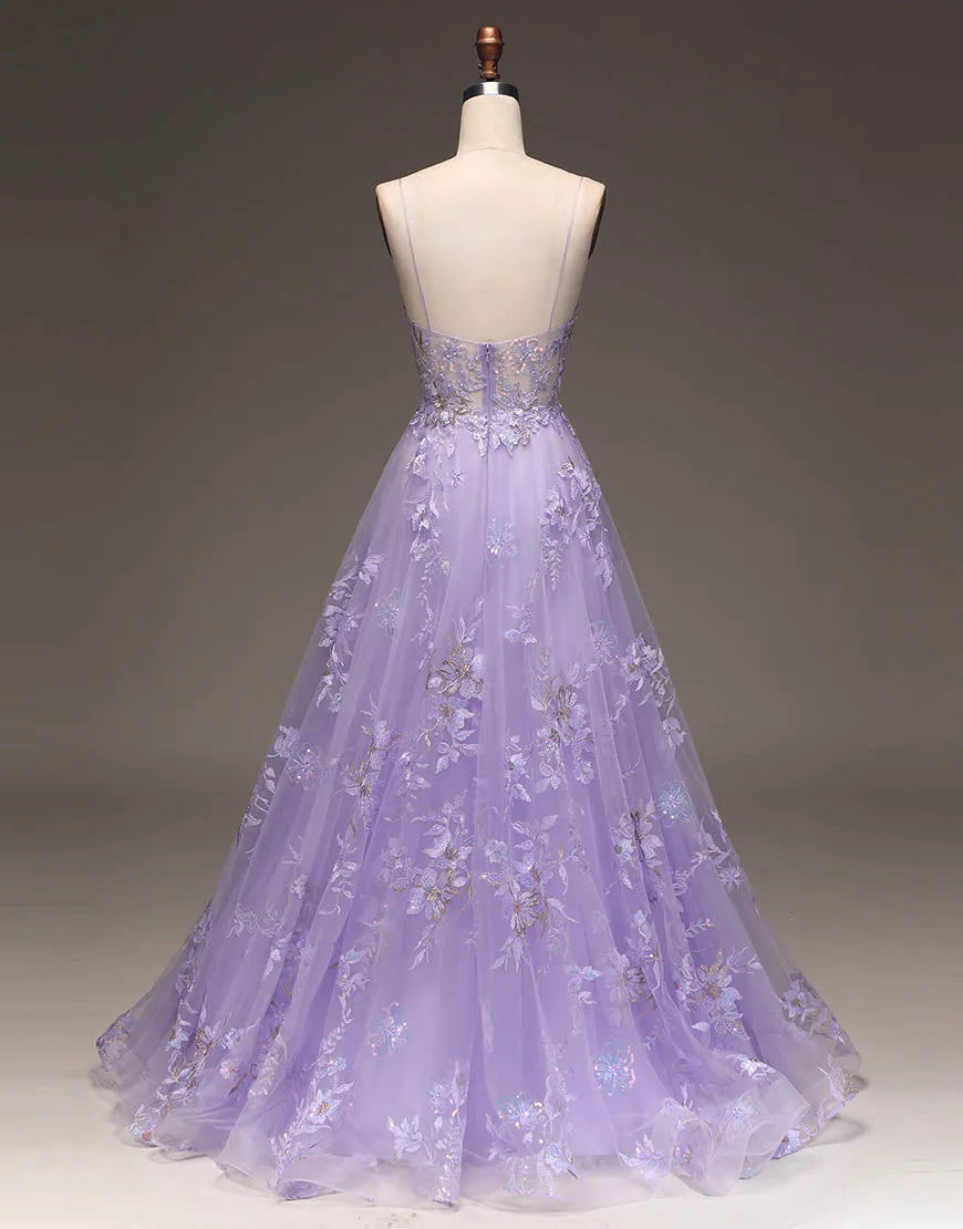 Wholesale Prom Dress A-Line Purple Long Glitter With Appliques