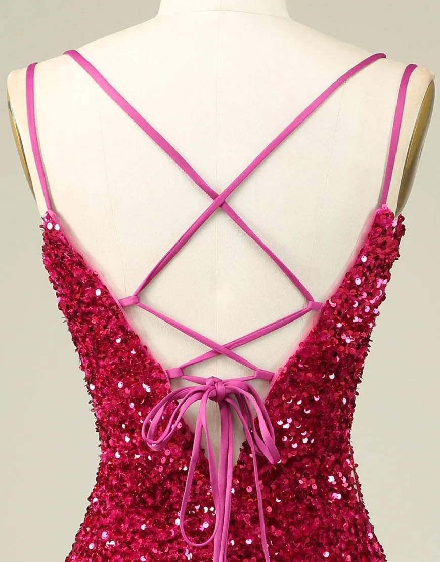 Wholesale Sparkly Sequin Double Spaghetti Straps Tight Homecoming Dress