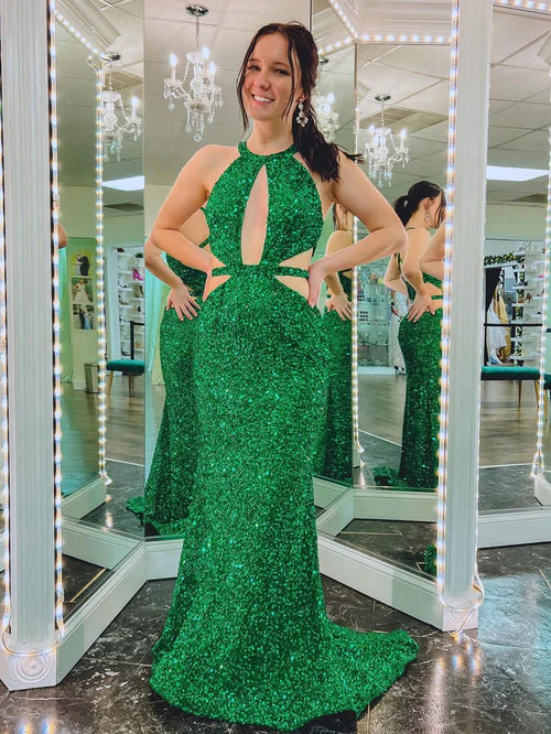 Wholesale Fashion Cutout Mermaid Evening Dress Green Backless Long Prom Dress