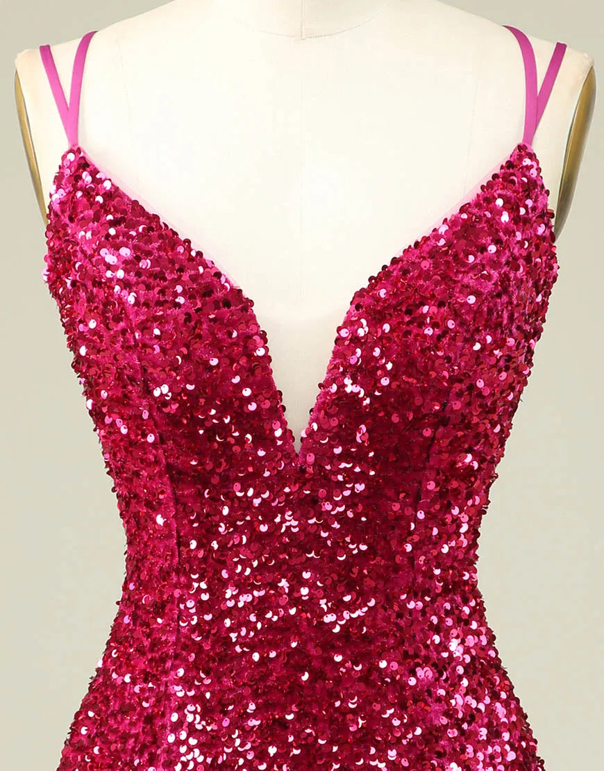 Wholesale Sparkly Sequin Double Spaghetti Straps Tight Homecoming Dress