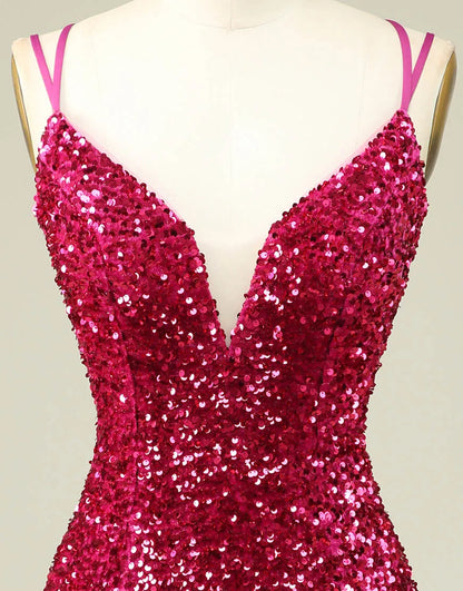 Wholesale Sparkly Sequin Double Spaghetti Straps Tight Homecoming Dress