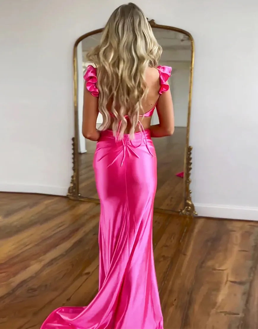 Wholesale Party Dress Mermaid Cutout Waist Long Satin Prom