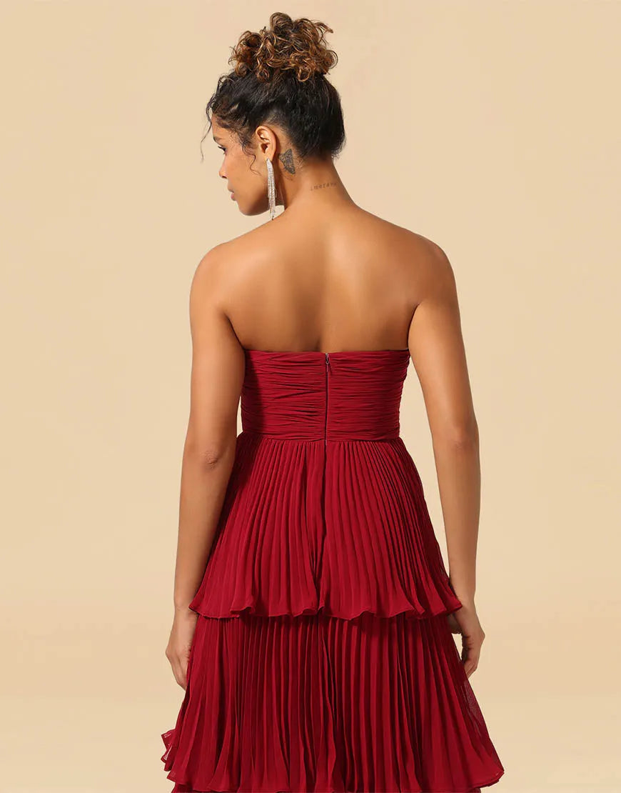 Wholesale Bridesmaid Dress A-Line Strapless Long Tiered Chiffon