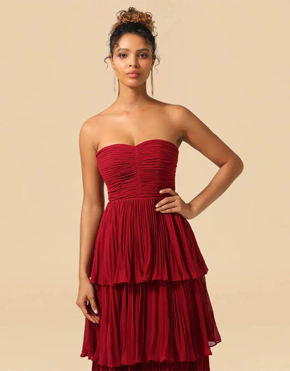 Wholesale Bridesmaid Dress A-Line Strapless Long Tiered Chiffon