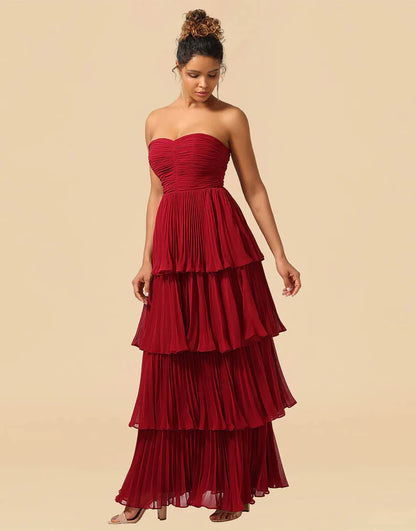 Wholesale Bridesmaid Dress A-Line Strapless Long Tiered Chiffon