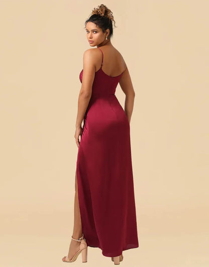 Wholesale Bridesmaid Dress Sheath Spaghetti Straps Satin With Split