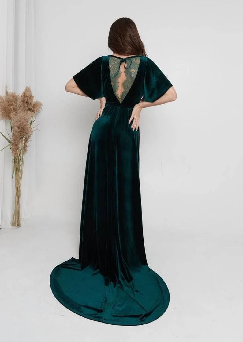 Wholesale Dark Green Velvet Maxi Dress Elegant Green Dress Stunning Formal Evening Gown