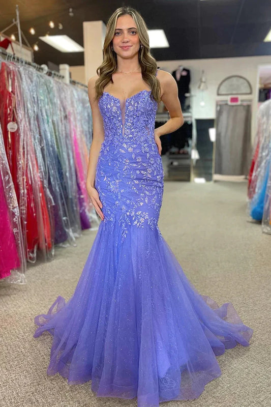 Wholesa Lavender Appliques Sweetheart Trumpet Long Prom Dress