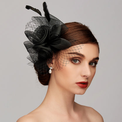 Wholesale Elegant Net Mesh Tulle Fascinator Hats Clip Headband Feather Flower 1PC Kentucky Derby Wedding Tea Party Horse Race Cocktail Vintage for Women