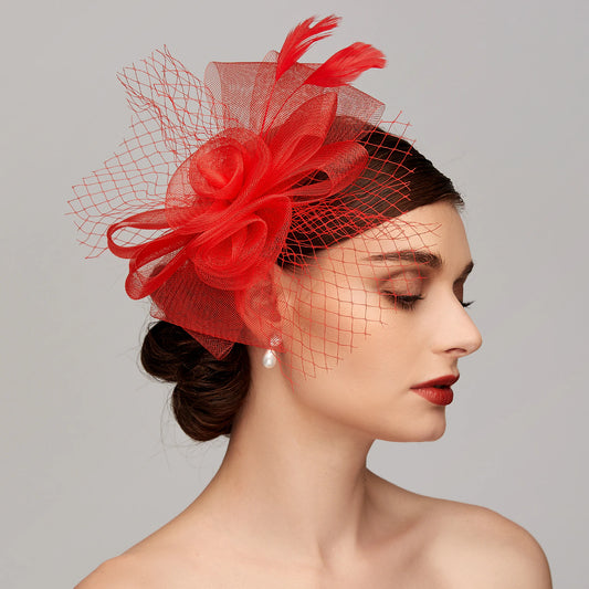 Wholesale Elegant Net Mesh Tulle Fascinator Hats Clip Headband Feather Flower 1PC Kentucky Derby Wedding Tea Party Horse Race Cocktail Vintage for Women