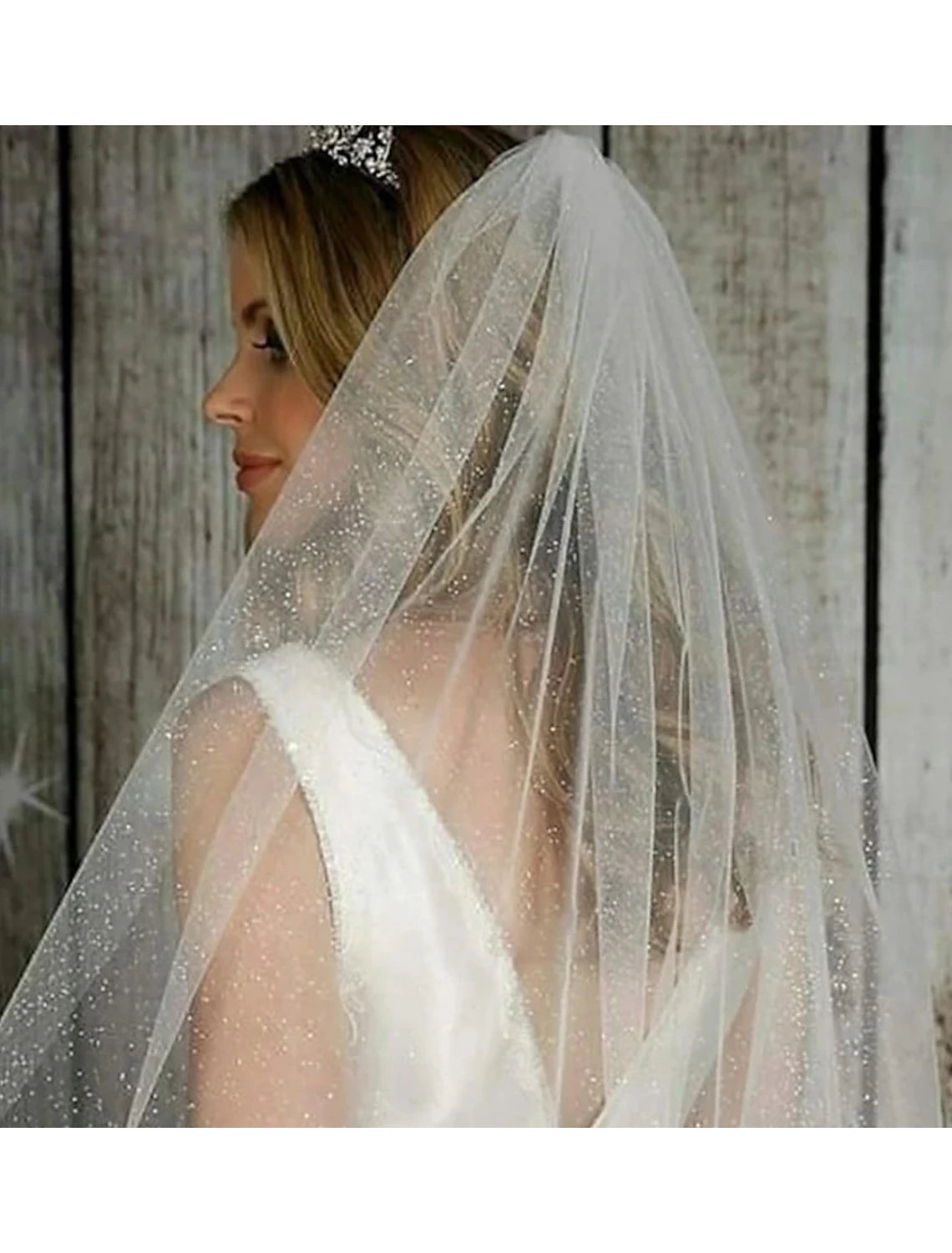 Wholesale One-tier Shine Wedding Veil Cathedral Veils with Sequin 110.24 in (280cm) Tulle