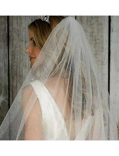 Wholesale One-tier Shine Wedding Veil Cathedral Veils with Sequin 110.24 in (280cm) Tulle