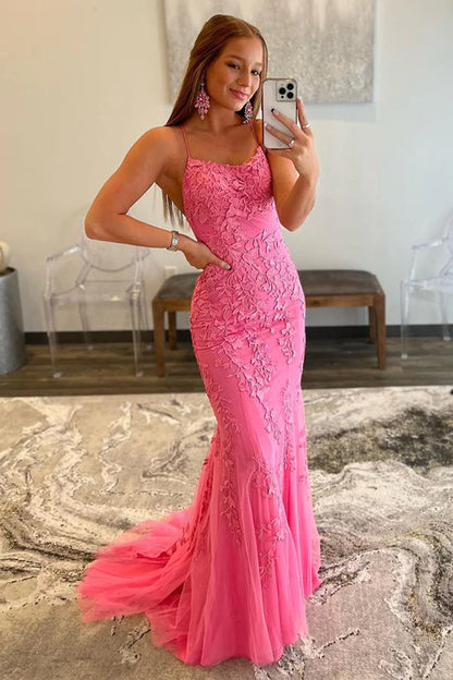 Aimishang Mermaid Evening Dress Spaghetti Straps Lace Prom Dress