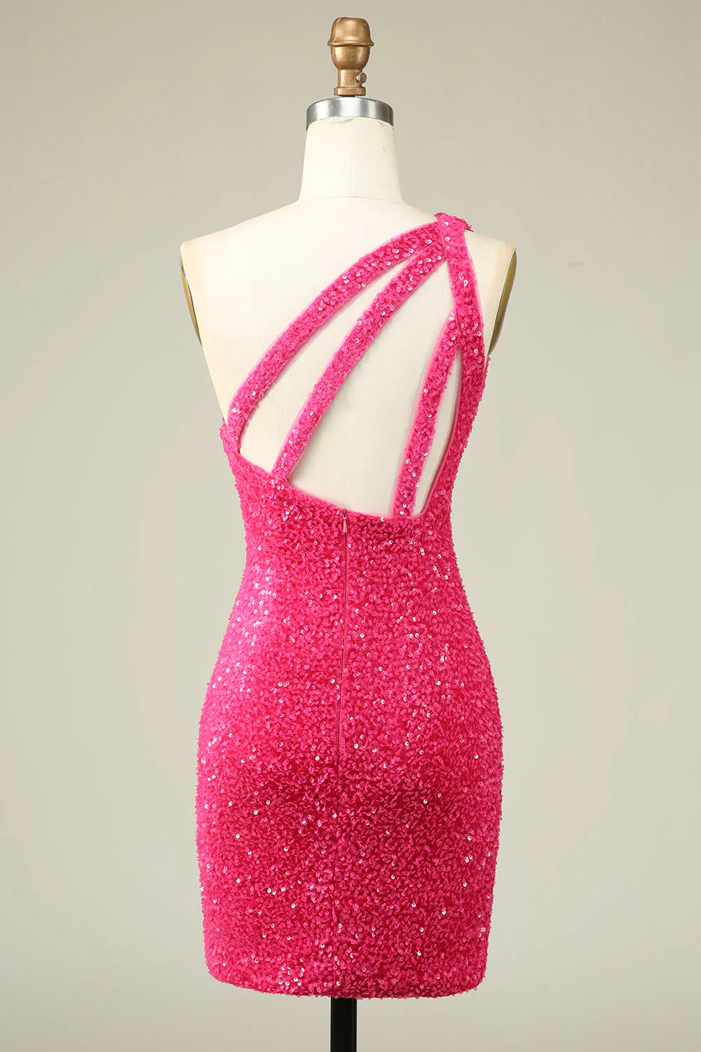 Wholesale Homecoming Dress Classy Fuchsia One Shoulder Sequins Tight