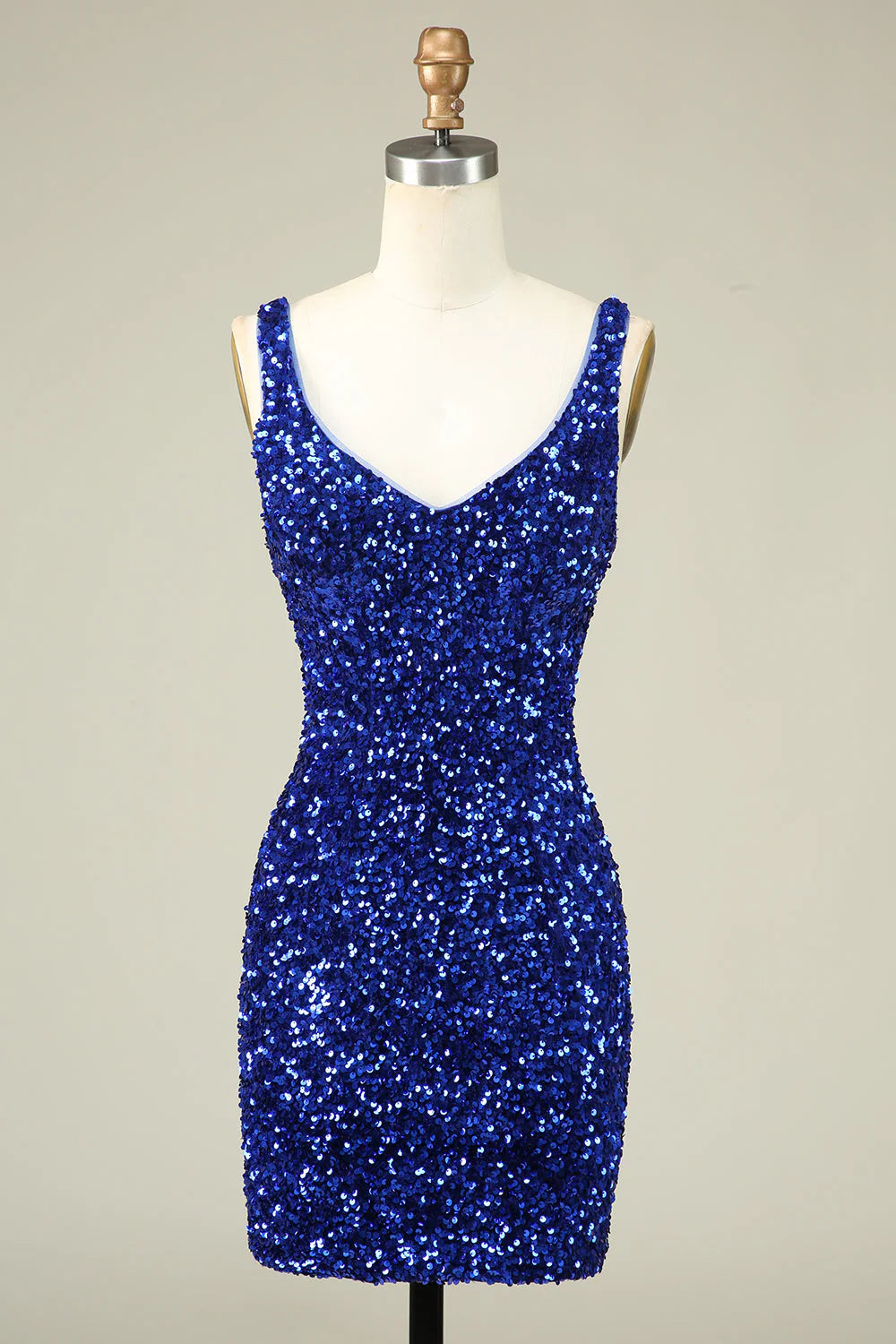 Wholesale Short Homecoming Dress Classy Royal Blue Sheath V Neck Sequin Fitted