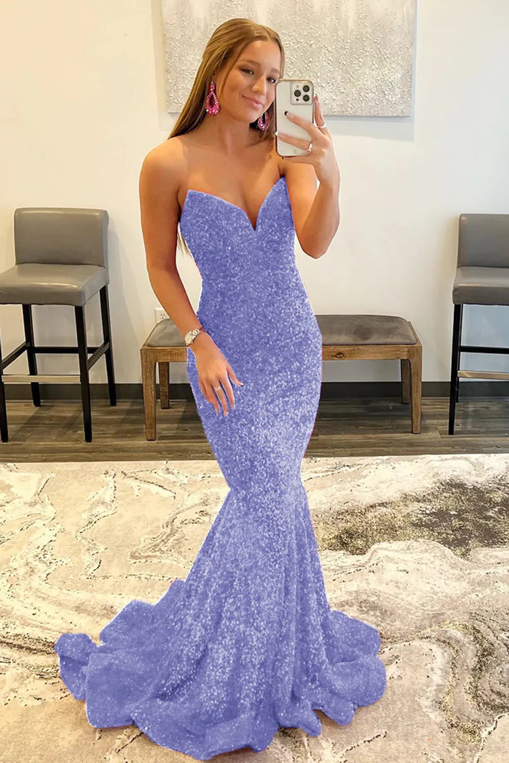 Wholesale Mermaid Elegant Strapless Dress With Sequins