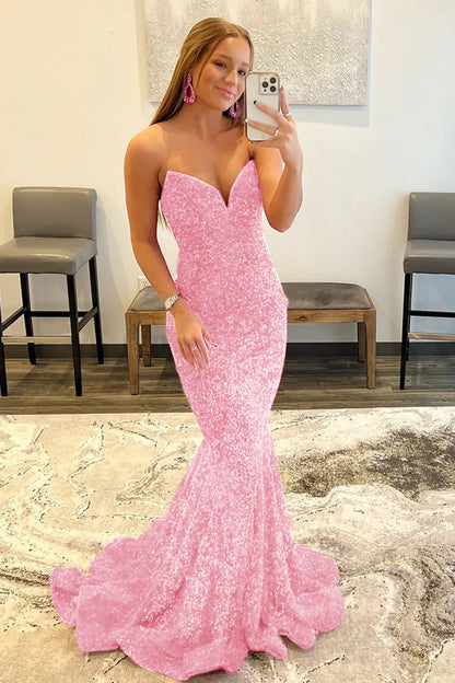 Wholesale Mermaid Elegant Strapless Dress With Sequins