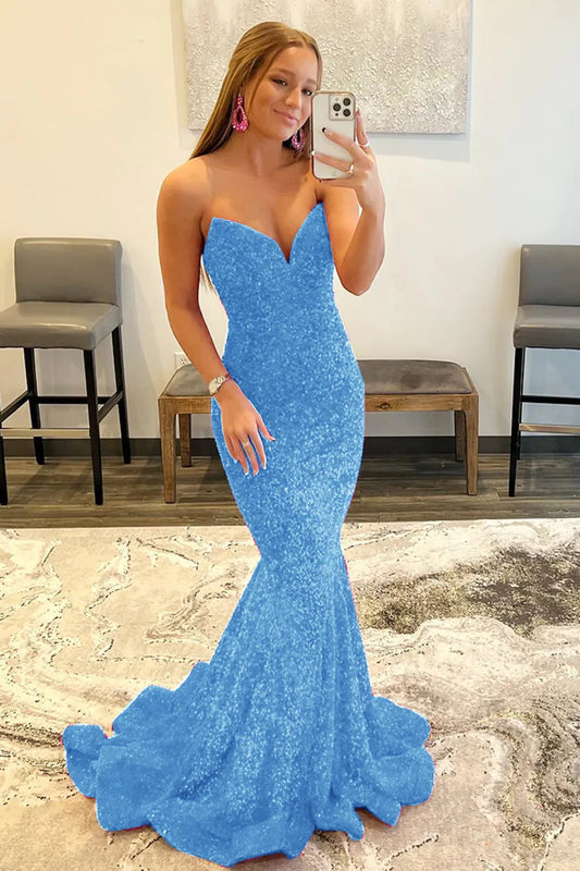 Wholesale Mermaid Elegant Strapless Dress With Sequins