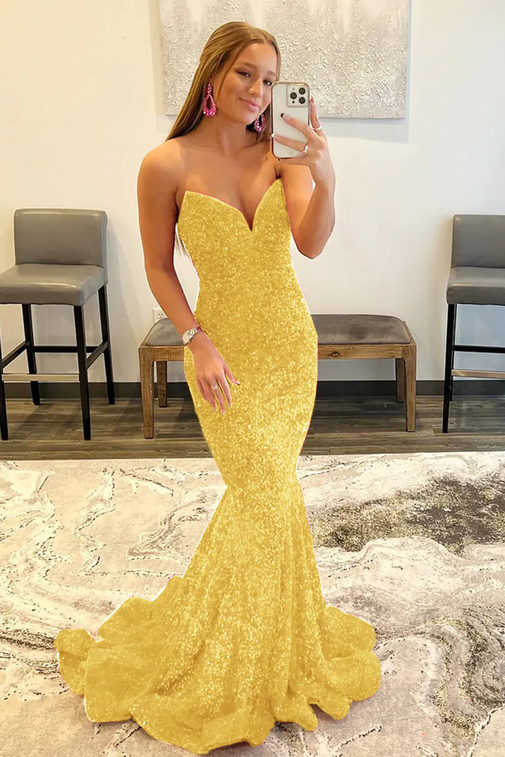 Wholesale Mermaid Elegant Strapless Dress With Sequins