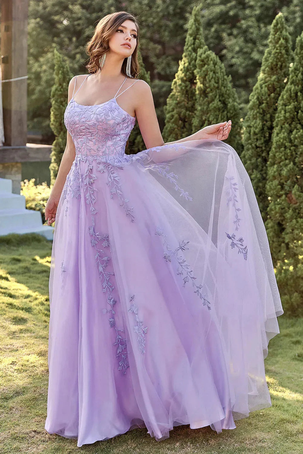 Wholesale A-Line Double Up Prom Dress With Appliques Straps Lace