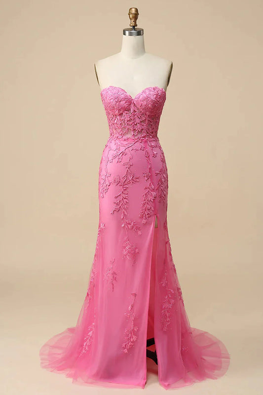 Wholesale Mermaid Evening Dress Sweetheart Lace Corset Light Purple Long Prom Dress with Slit