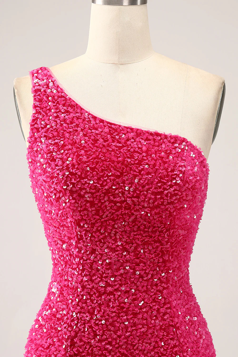 Wholesale Sparkly Fuchsia Mermaid One Shoulder Long Sequin Prom Dress with Slit