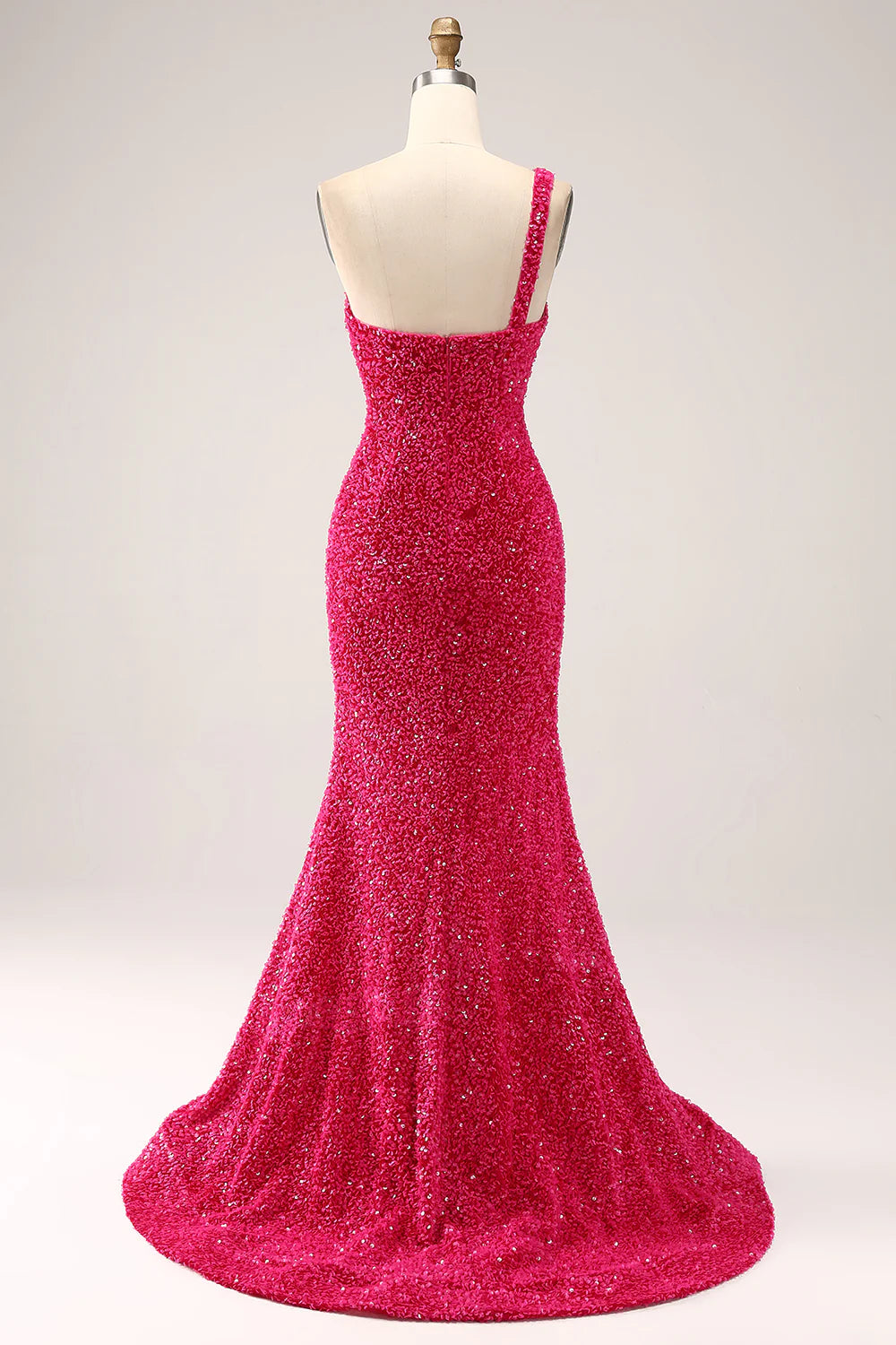 Wholesale Sparkly Fuchsia Mermaid One Shoulder Long Sequin Prom Dress with Slit