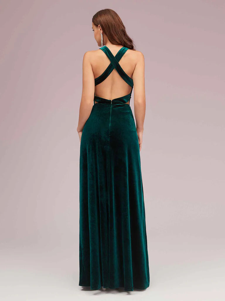 Wholesale Sexy Bridesmaid Dresses Deep V Neck Velvet V-Neck Criss Cross