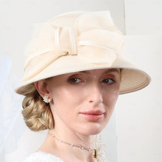 Wholesale Hats Bucket Straw Hat Sun Hat Wedding Tea Party Elegant Wedding With Bowknot Headpiece Headwear