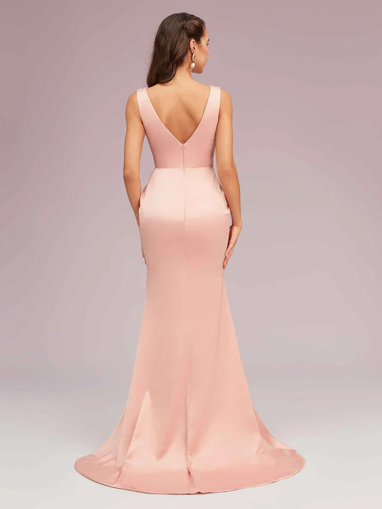 Wholesale Mermaid Bridesmaid Dresses Sexy V-Neck Soft Satin Online