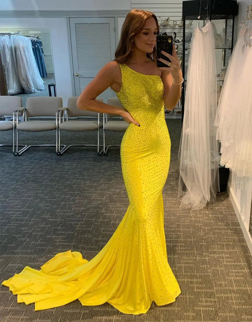 Wholesale Prom Dress Mermaid One-Shoulder Sweep Train