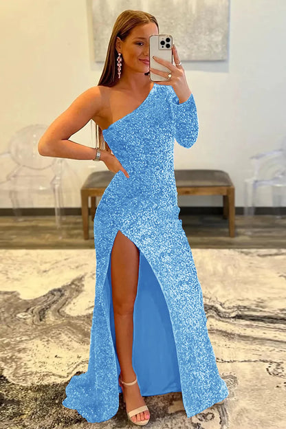 Wholesale Prom Dress Mermaid Glitter One-Shoulder With Sequins