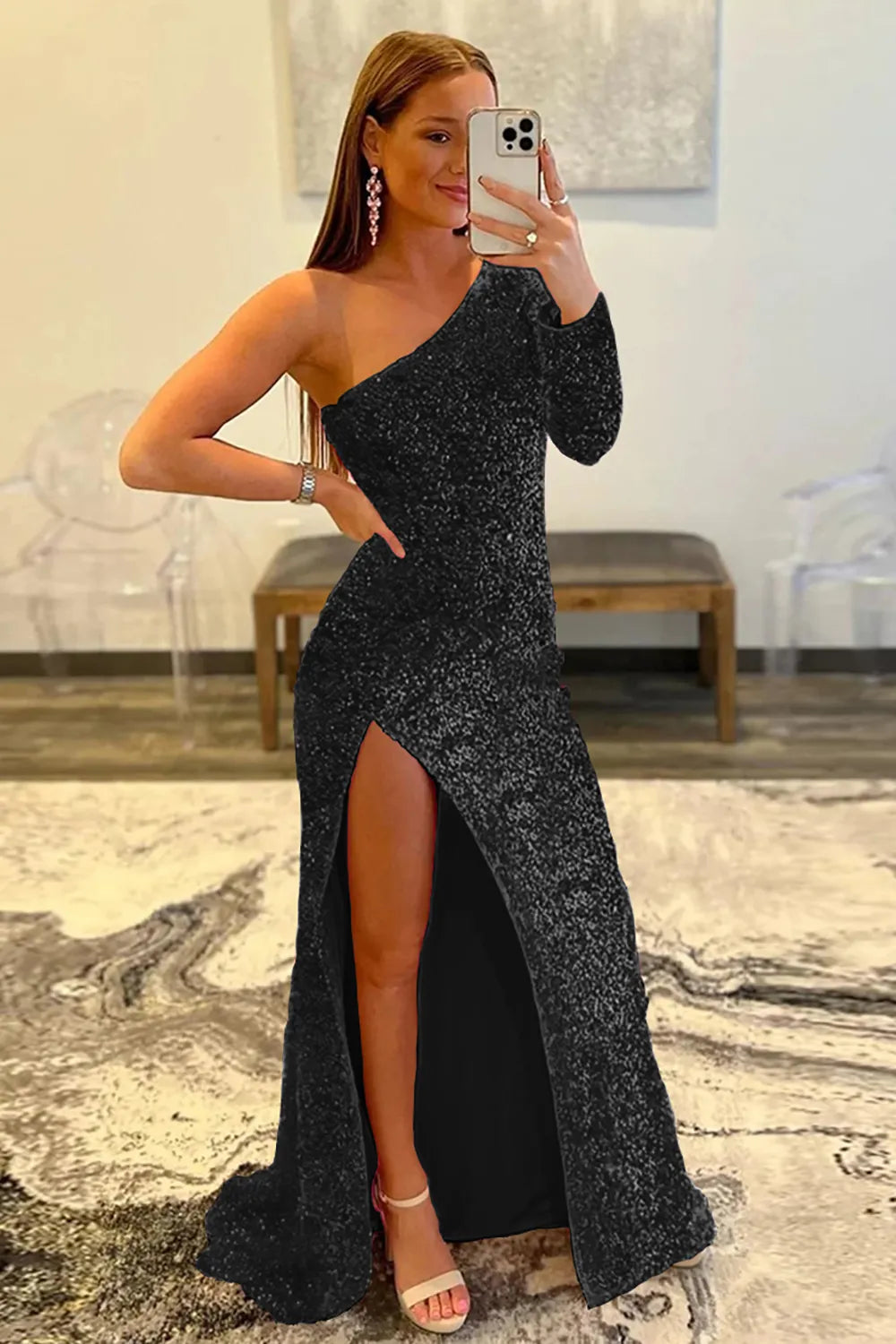 Wholesale Prom Dress Mermaid Glitter One-Shoulder With Sequins