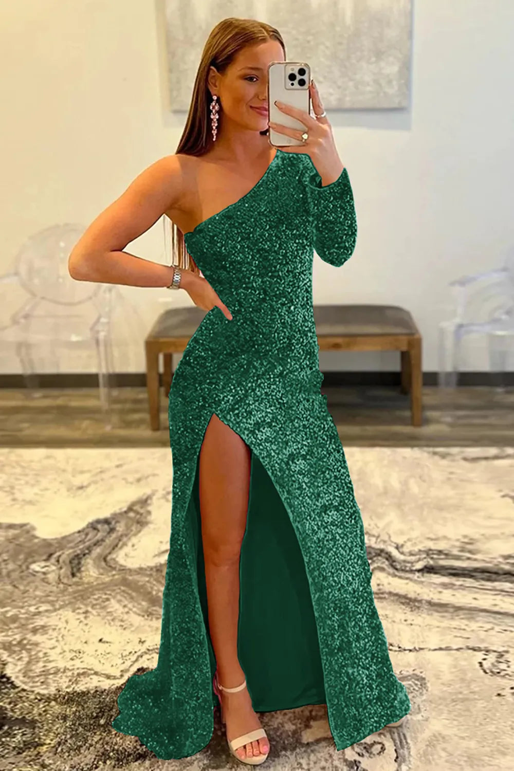 Wholesale Prom Dress Mermaid Glitter One-Shoulder With Sequins