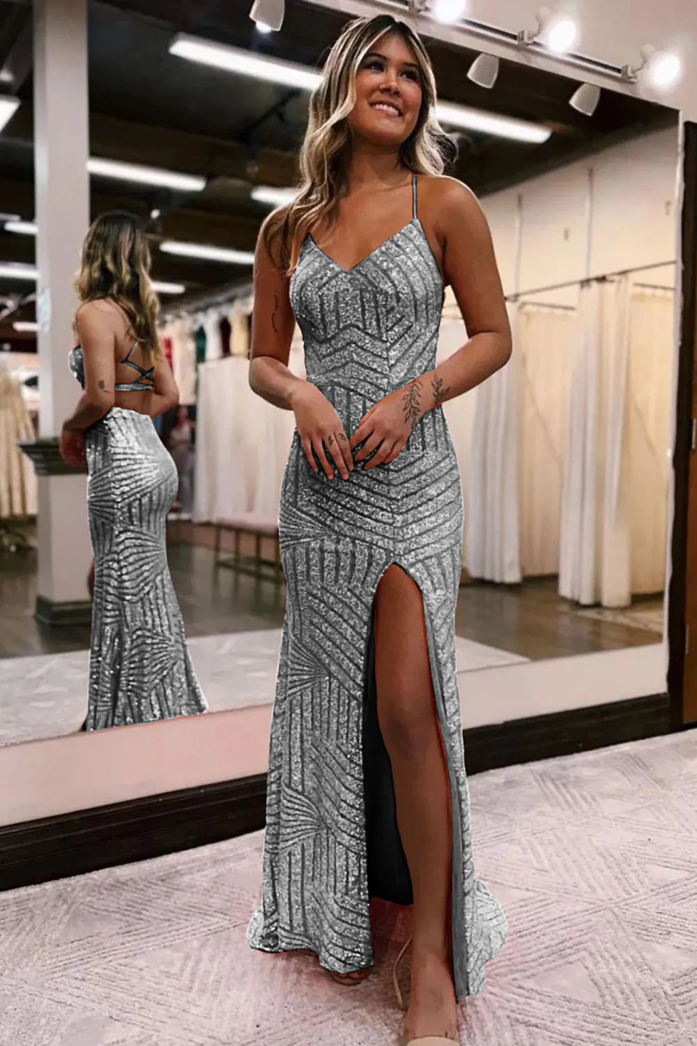 Wholesale Prom Party Dress Sparkly Sequin Glitter With Split