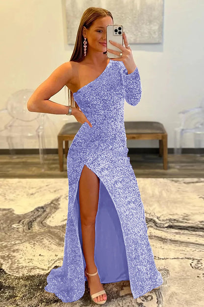 Wholesale Prom Dress Mermaid Glitter One-Shoulder With Sequins