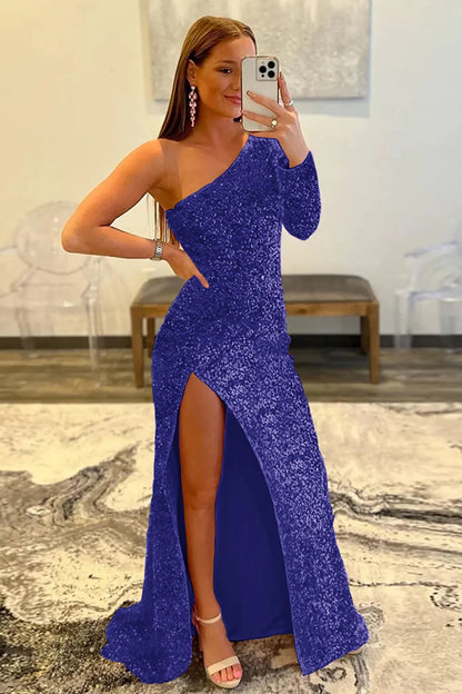 Wholesale Prom Dress Mermaid Glitter One-Shoulder With Sequins