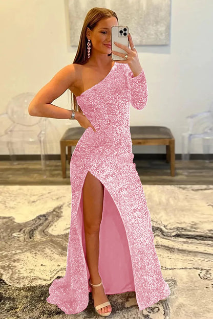 Wholesale Prom Dress Mermaid Glitter One-Shoulder With Sequins