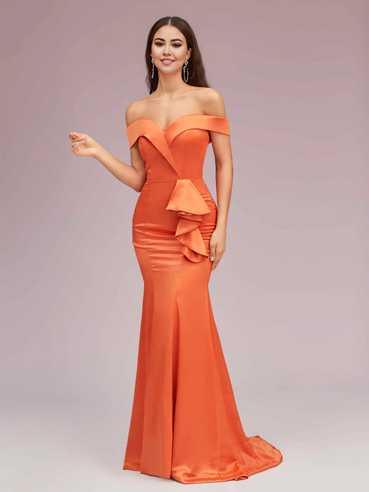 Wholesale Bridesmaid Dresses Soft Satin Mermaid Off Shoulder Unique Online