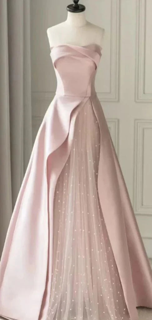 Wholesale Elegant Dresses Gowns Evening Dresses Strapless A Line Pink Long Prom Dress Formal Birthday Party Dress