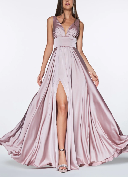 Wholesale Elegant Formal Women's Dresses Evening Wear Long Satin V-Neck Dress with Slit