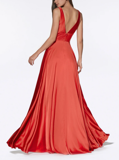 Wholesale Elegant Formal Women's Dresses Evening Wear Long Satin V-Neck Dress with Slit