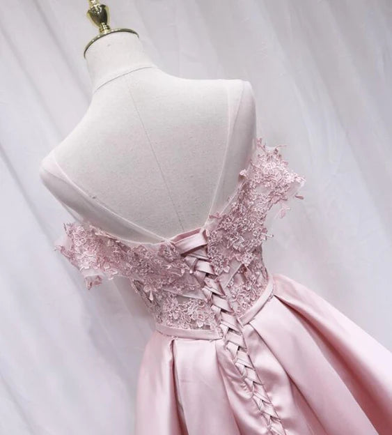 Aimishang A Line Satin Off Shoulder Lace Homecoming Dress Gradaution Dress Party Dress With Bow