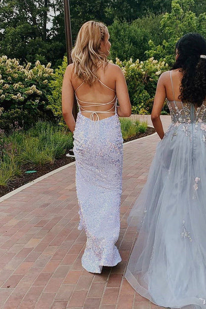 Wholesale Fashion Glittering Lace-Up Mermaid White Long Prom Dress