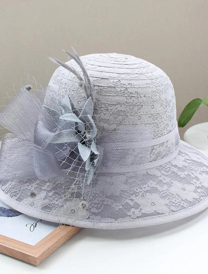 Wholesale Fascinators Hats Headwear Organza Bucket Hat Straw Hat Sun Hat Wedding Casual Holiday Tea Party Beach Elegant Vintage With Feather Bows Headpiece Headwear