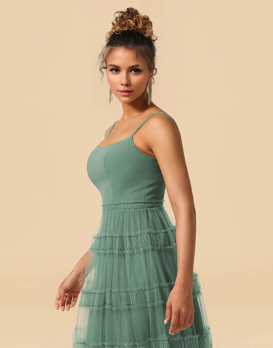 Wholesale Bridesmaid Dress A-Line Spaghetti Straps Floor Length Chiffon And Tulle