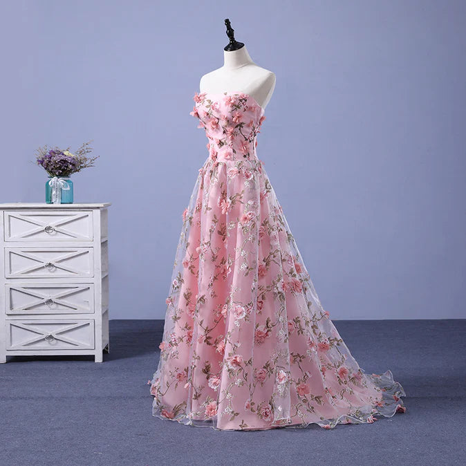 Pink Long A-line Flowers Evening Dress Party Dress Prom Dress Off Shoulder Floor Length Wholesale